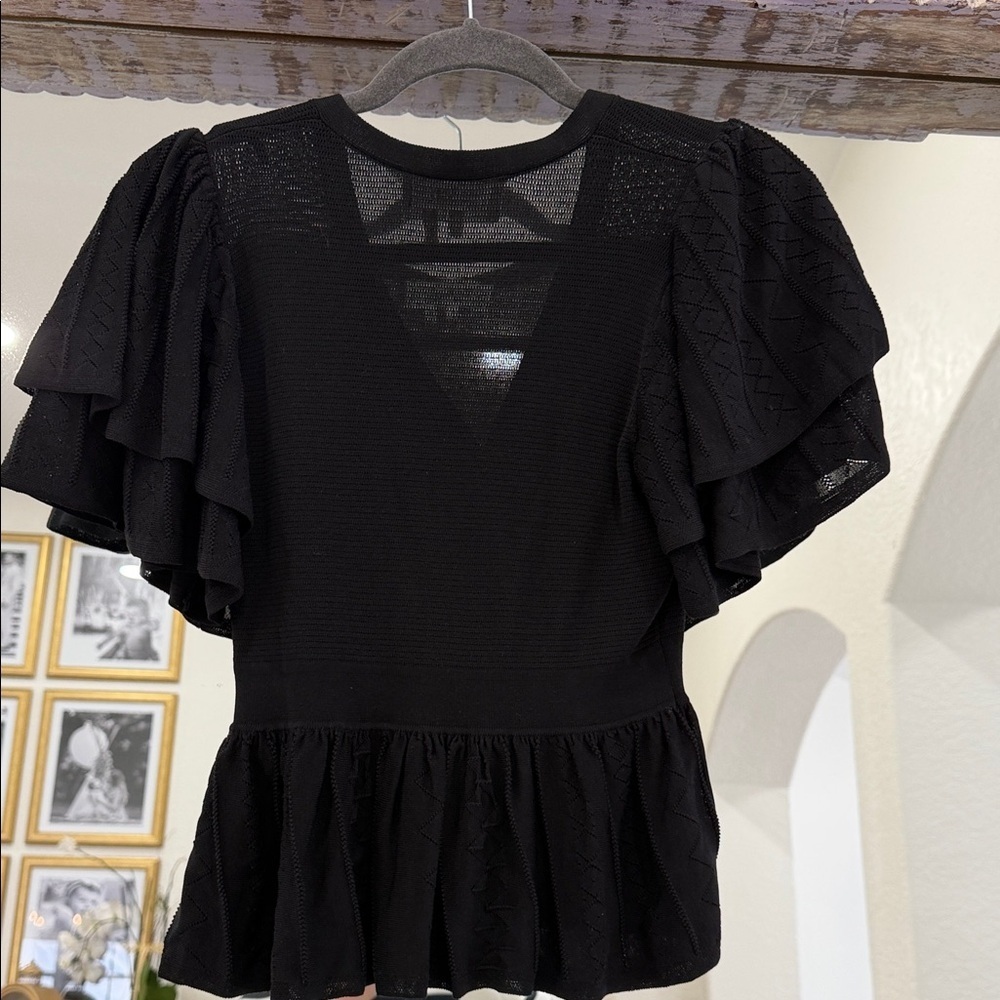 ba&sh Acacio Pointelle Black Ruffle Blouse - Picture 8 of 8